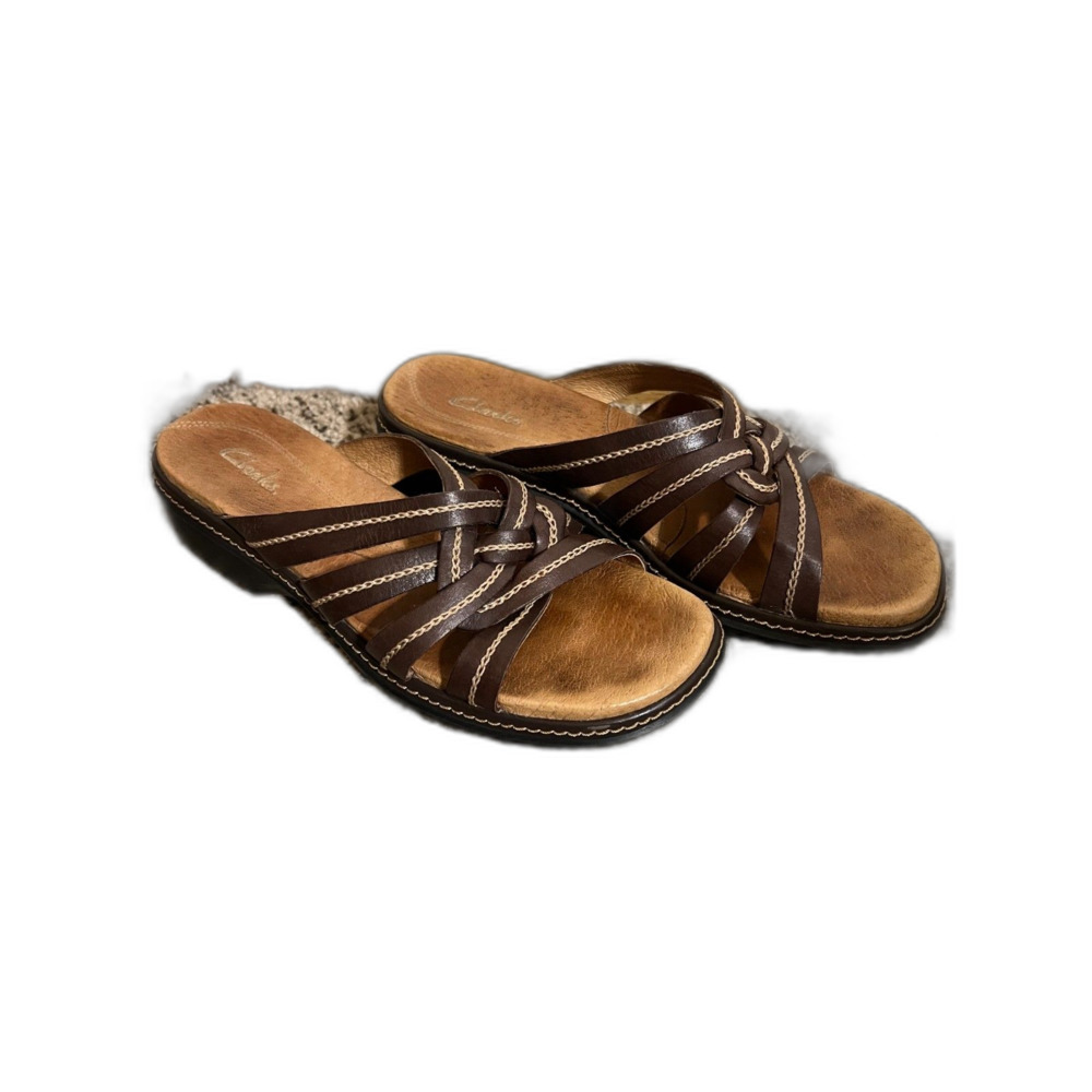 Clarks Womens Sandal Slide Size 8 Strappy Leather